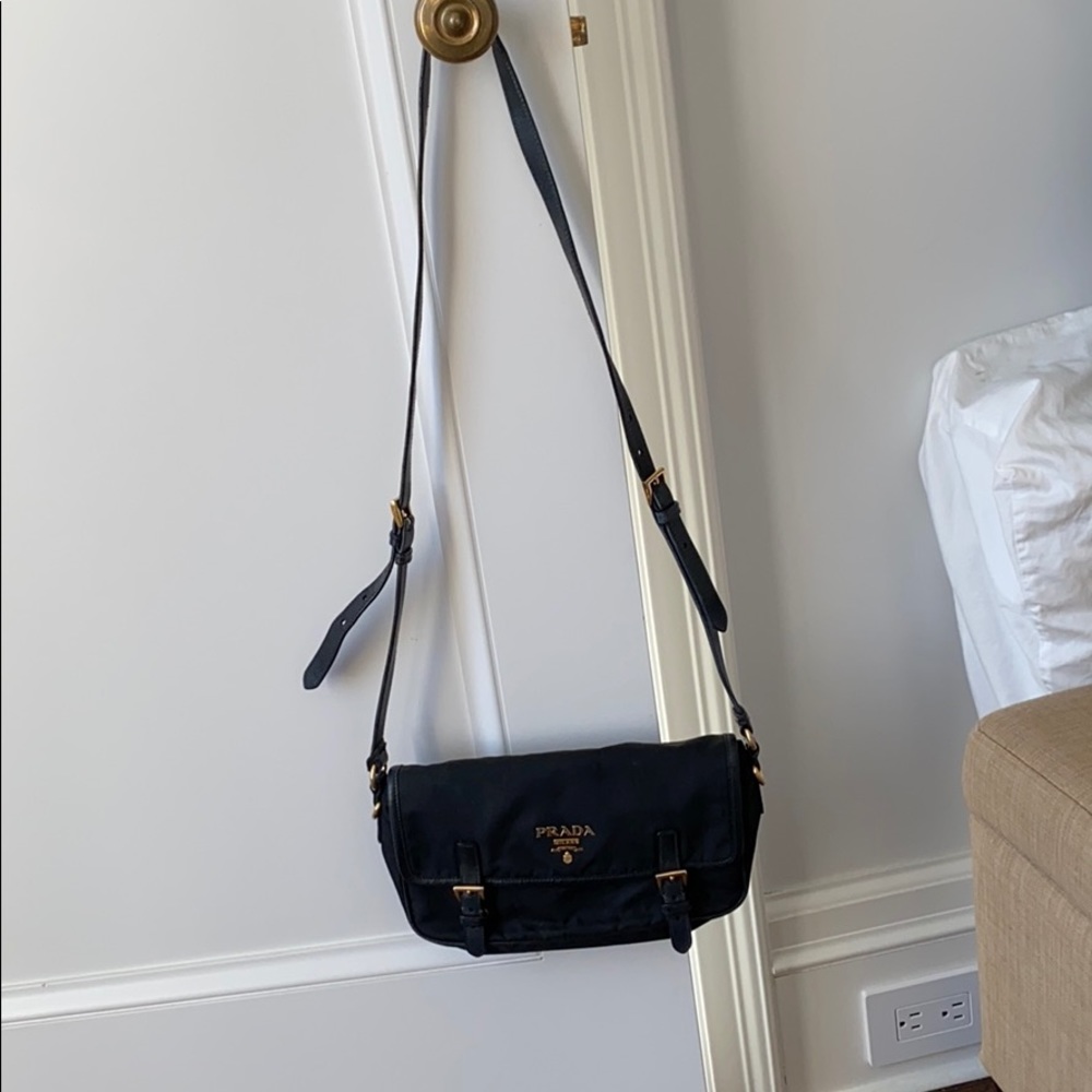 Prada Nylon Crossbody Messenger Bag Gold Hardware